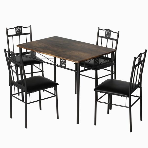 5-piece Dining Table Set Kitchen Furniture Chair Seat Wooden Table Metal Seat