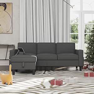 Lonkwa Convertible Sectional Sofa Couch, Dark Grey Couches for Living Room, USB+Type-C Quick Ports & Reversible Storage Ottoman, 3-Seat L-Shaped Couch for Living Room/Apartment/Office/Small Space Lonkwa Convertible Sectional Sofa Couch, Dark Grey Couches for Living Room, USB+Type-C Quick Ports & Reversible Storage Ottoman, 3-Seat L-Shaped Couch for Living Room/Apartment/Office/Small Space