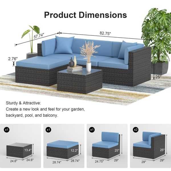 Outdoor Patio Wicker Sofa Set Patio Furniture Garden Sectional Cushioned Sofa