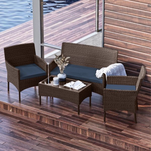 4 Piece Outdoor Patio Furniture Set, Patio Set Loveseat, Chairs, Table