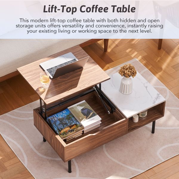 Lift Top Coffee Table with Hidden Compartment Storage Shelf Living Room
