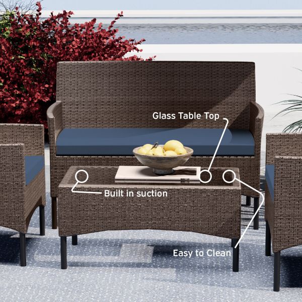 4 Piece Outdoor Patio Furniture Set, Patio Set Loveseat, Chairs, Table