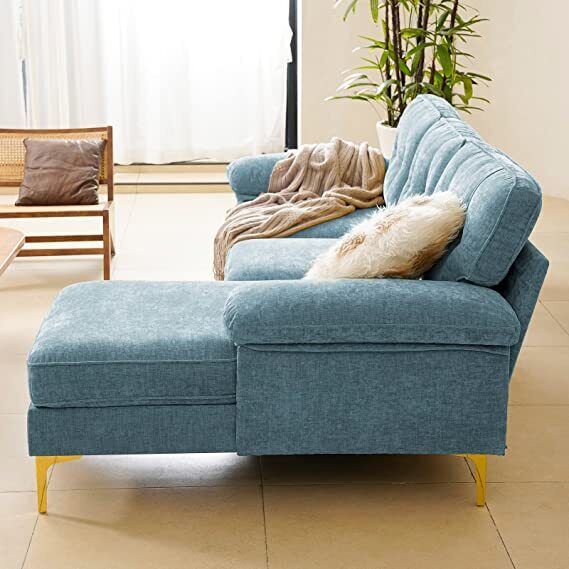Light Blue Convertible Sectional Sofa Couch, 83" L-Shape Sofa Couch