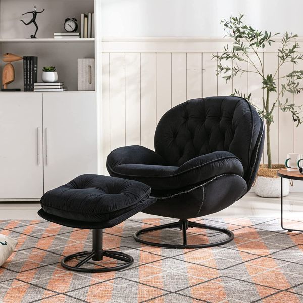 Accent Chair with Ottoman Set Modern 360° Swiveling Lounge Chair Living Room Chair