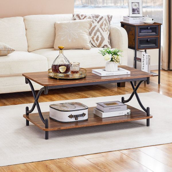 Coffee Table Modern Center Table With Wood Open Storage Shelf For Living Room