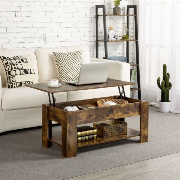 Modern Lift Top Coffee Table w/Hidden Storage & Shelf For Living Room Reception