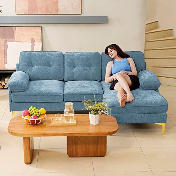 Light Blue Convertible Sectional Sofa Couch, 83" L-Shape Sofa Couch