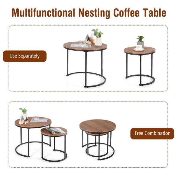 Nesting Coffee Table Set of 2 for Balcony Living Room Modern Round Side Tables