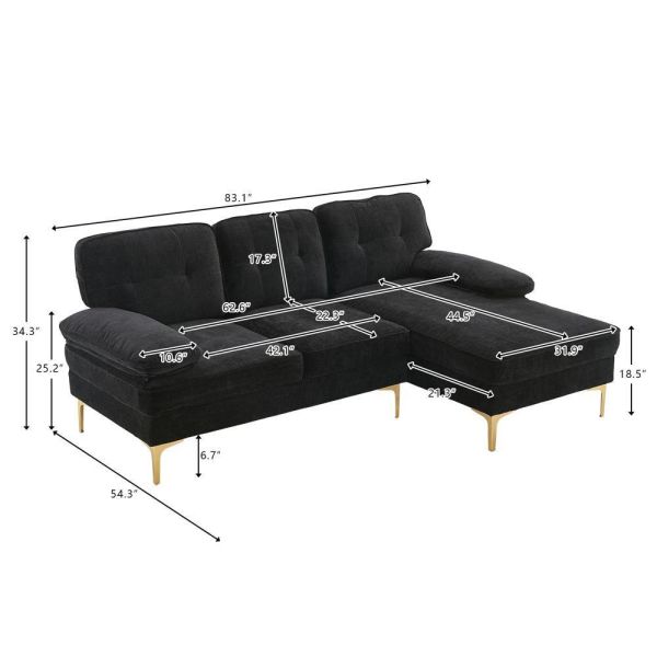 3 Seats Sectional Sofa Set L Shape Couch Chenille