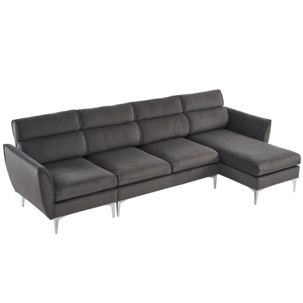 4 Seat Convertible Sectional Sofa L Shape Couch with Chaise Metal Leg